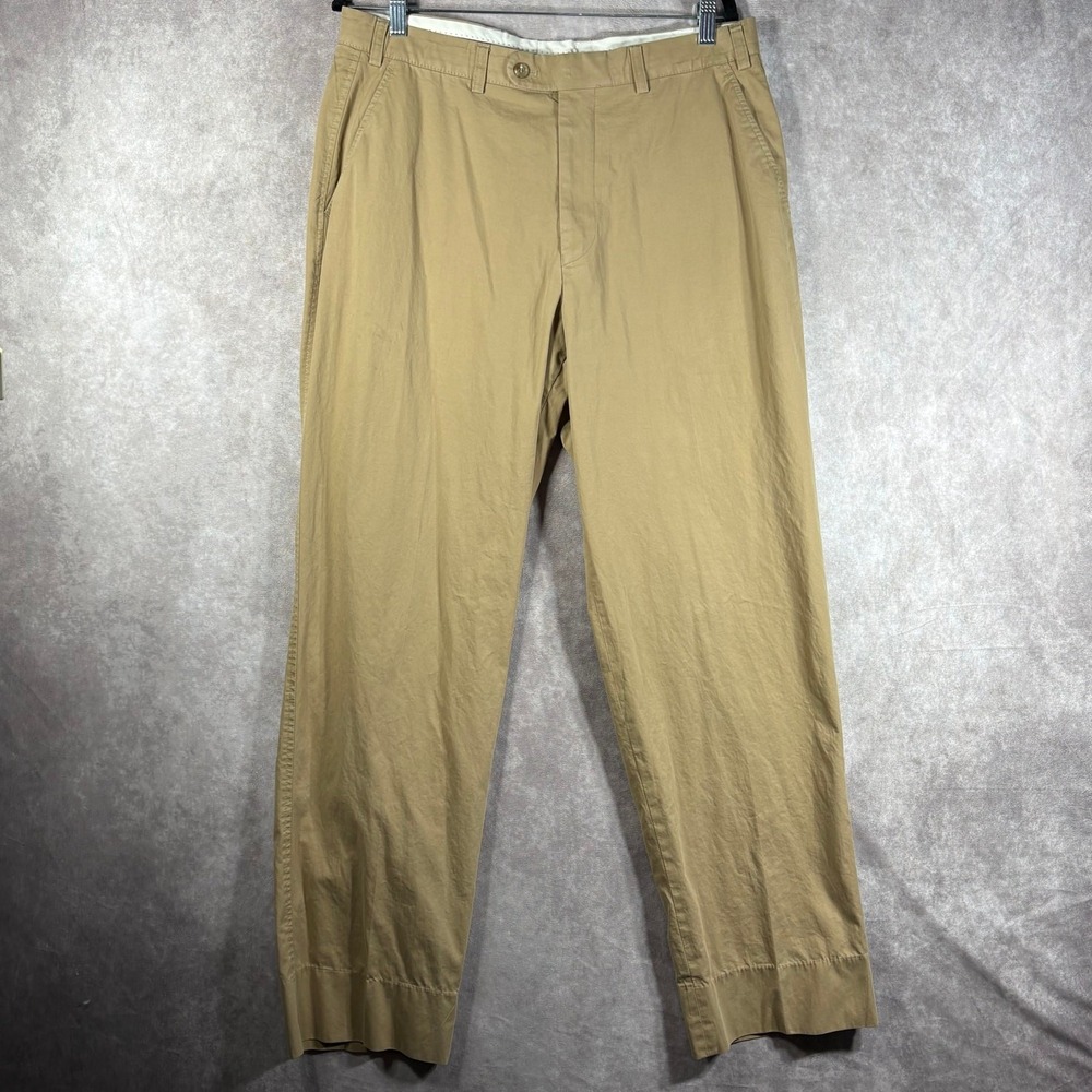 Hiltl Pants Mens 35X38 Brown Trousers Chino Flat Front Straight Preppy Casual